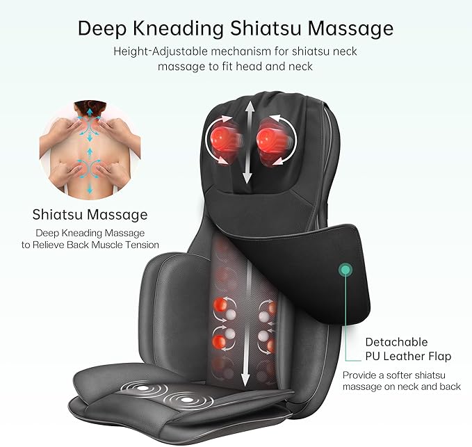 Snailax Neck Back Massager with Heat, Full Body Massage Chair Pad, Adjustable Compression, Rolling, Shiatsu Massage Seat Cushion, Chair Massagers,Gifts for Women, Man (Upgrade) - Bloomnest