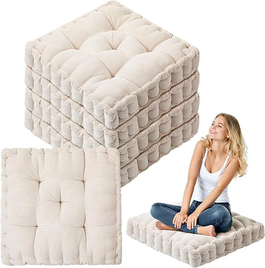 Jerify Floor Pillow Cushions 22 x 22 Inch Round Square Large Meditation Floor Pillow for Classroom Adult Meditation Picnic Party Cushion for Seating Gift Christmas(Ivory White) - Bloomnest