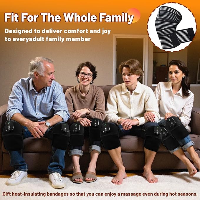 Heated Knee Massager with Heat & Vibration,3 in 1 Shoulder & Elbow Pain Relief,Cordless Rechargeable Brace Wrap for Men Women,Heating Pad with Extra Long Elastic Knee Wrap(5000mAh x 2) - Bloomnest