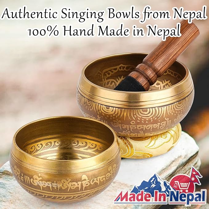 Tibetan Singing Bowl Set Authentic – 2-Pack Handmade in Nepal Sound & Meditation Bowl – Spiritual Decor for Yoga, Chakra Healing, Meditation Gifts, Unique Gifts for Women - Bloomnest