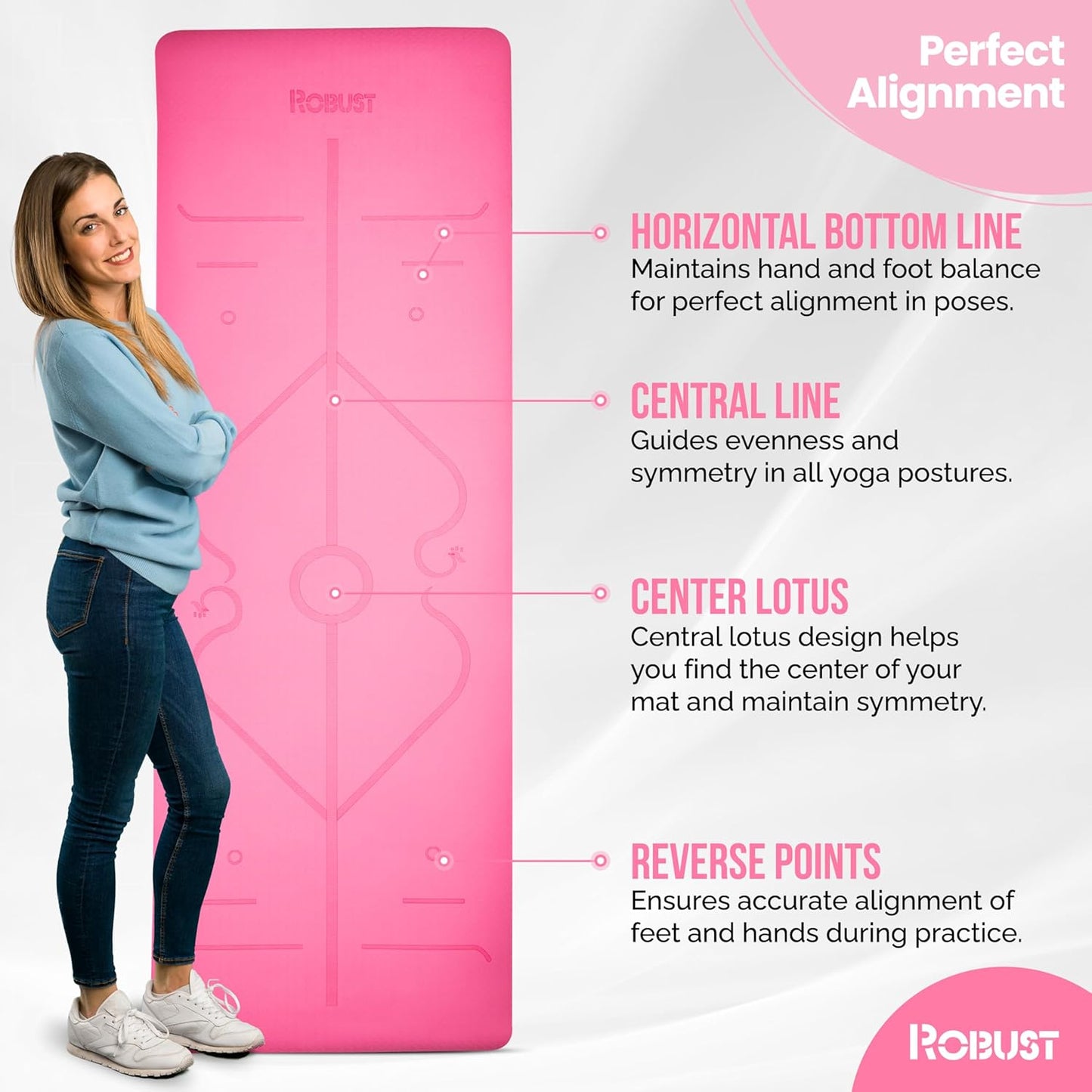 Robust Non-Slip Yoga Mat with Strap, 1/4" Thick TPE Eco-Friendly Workout Mat for Yoga with Position Lines and Texture Surface, Gym Mat for Women, Men, Pilates and Exercises Anti-Tear Sweat-Proof Exercise Mat