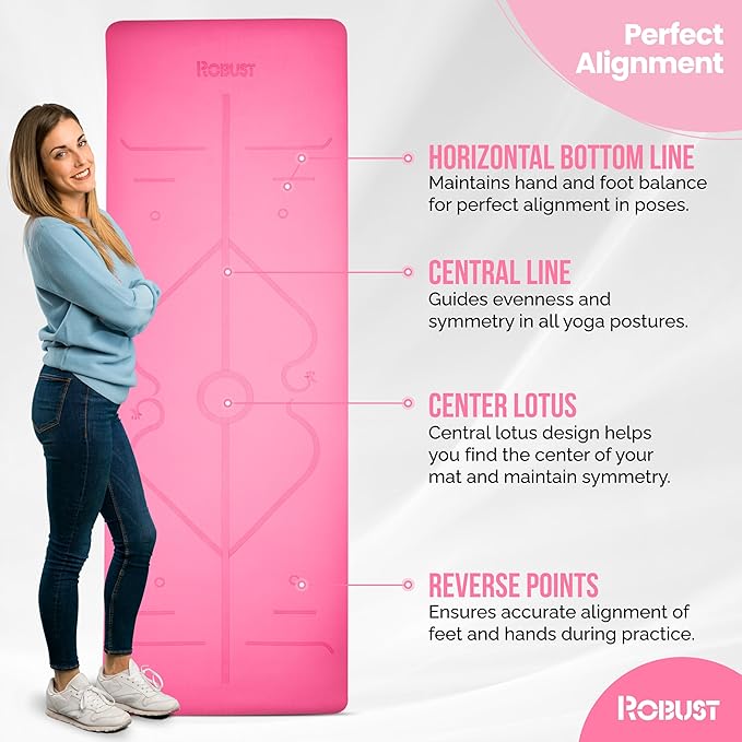 Robust Non-Slip Yoga Mat with Strap, 1/4" Thick TPE Eco-Friendly Workout Mat for Yoga with Position Lines and Texture Surface, Gym Mat for Women, Men, Pilates and Exercises Anti-Tear Sweat-Proof Exercise Mat - Bloomnest