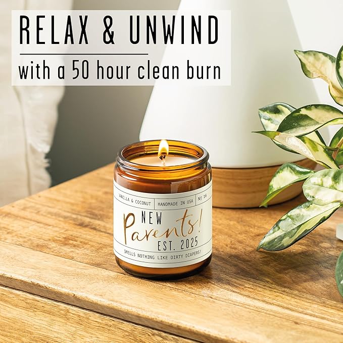 New Parents Gifts for Couples - 'New Parents Est 2025' Candle, w/Coconut, Vanilla I Mom and Dad Gifts for New Parents After Birth I First Time Parents Gift I Expecting Parents I 50 Hr Burn, USA Made - Bloomnest