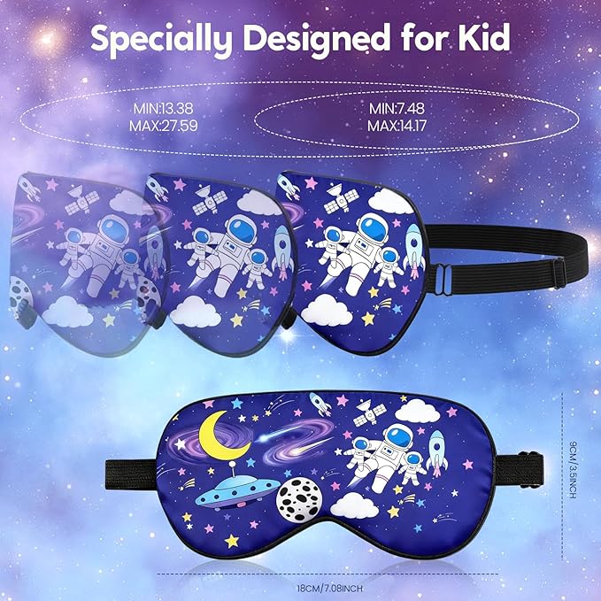 2 Pcs Sleep Mask for Kids Boys, Silk Eye Covers for Sleeping, Adjustable Strap & Light Blocking Design, Children's Bedtime Blindfold for Travel and Home Use (Astronaut) - Bloomnest