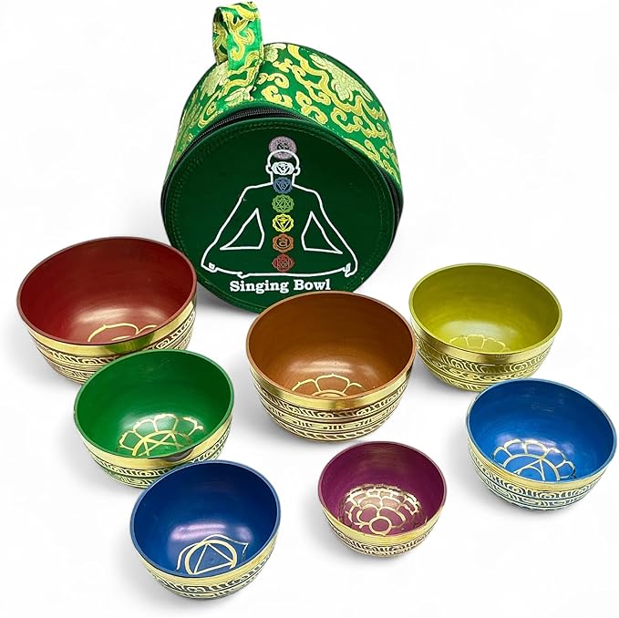 7 Chakra Color Tibetan Singing Bowl Set for Sound Healing, Meditation and Yoga. - Bloomnest