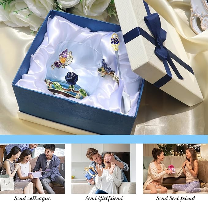 Flower Tea Cup,Butterfly Rose Clear Glass Fancy Coffee Mug with Spoon,Gift Box for Her Mom Wife Grandma Girls Women Christmas Birthday Present Idea for Juice,Hot And Cold Drinks Use - Bloomnest