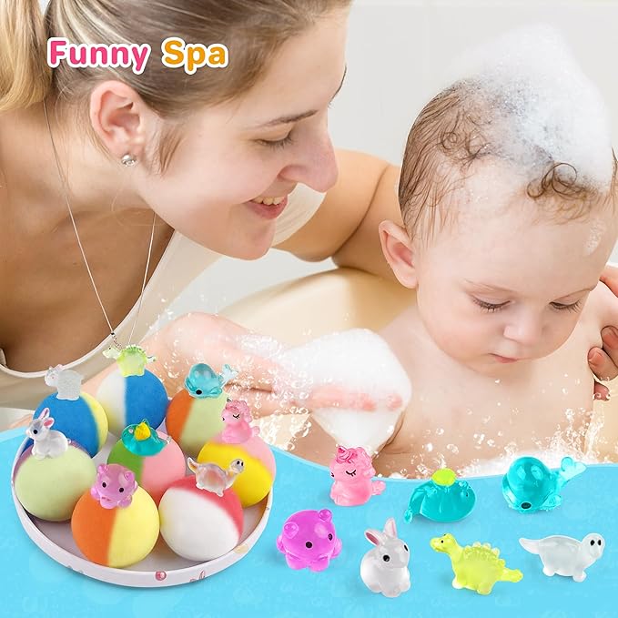 8PCS Kids' Bath Bomb Surprises, Charming Metal Gift Box, This Toy Bath Bombs Set Features Natural Organic Fizzy Bubble Bath Bombs, Ideal as Christmas Stocking Fillers for Girls, Boys, and Toddlers. - Bloomnest