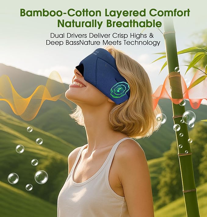 Sleep Mask with Headphones Bluetooth 5.4, LC-dolida Wireless Music Eye Mask for Sleeping Headphones with Soft Bamboo Cotton Cooling Breathable,Ultra-Thin Stereo Speaker for Side Sleepers