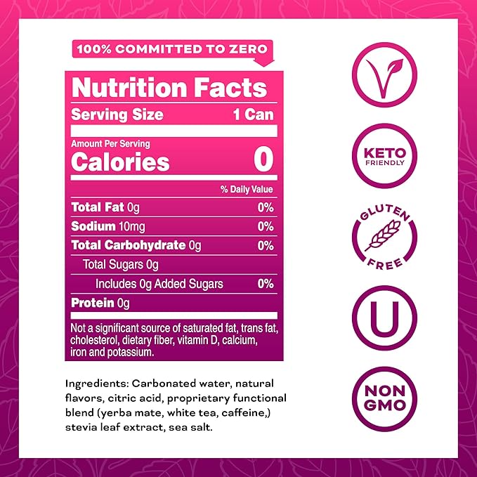 Yerbaé Energy Beverage, Black Cherry Pineapple, 120mg Caffeine. No Sugar/Calories/Carbs, Energized by Yerba Mate, Plant-Based, Healthy Alternative to Sugary Drinks, Pack of 12, 12oz cans - Bloomnest