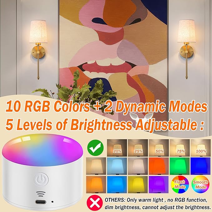 Battery Operated Wall Sconce Set Of Two with Remote Control, Indoor Not Hardwired Dimmable Battery Operated Wall Sconce Light Fixture with Fabric Linen Shade For Bedroom Living Room, Bulb Included ( C - Bloomnest