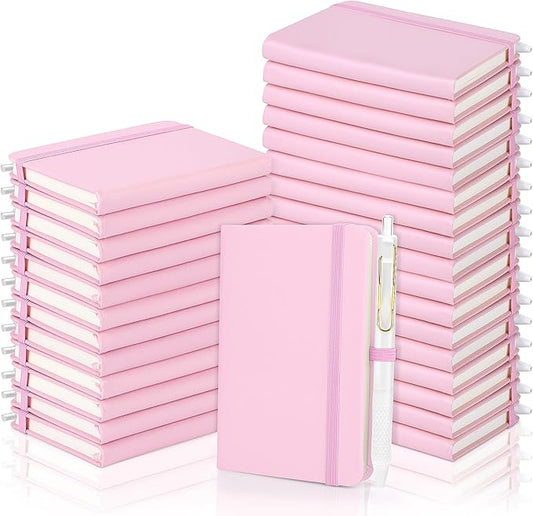 Aodaer 50 Sets Pocket Notebook Journal with Pens, 160 Pages, 3.5 x 5.5 Inch Mini Lined Journal Notebook A6 Leather Hardcover College Ruled Notepad with Pen Holder for School Office Gifts, Pink - Bloomnest