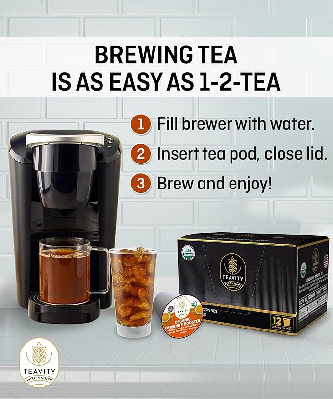 Organic Ginger Tea Pod with Echinacea, Turmeric, and Licorice for Keurig, Decaf by Teavity (12 Tea Pods) - Bloomnest