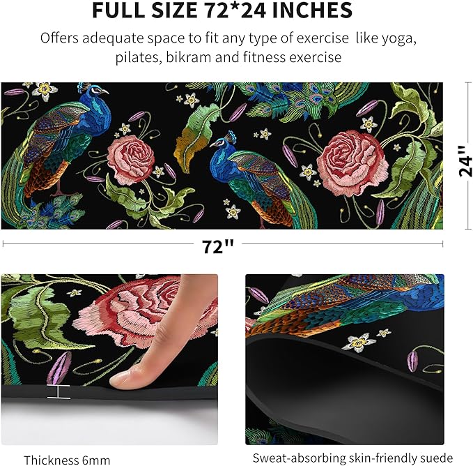nuveti Yoga Mat Print Extra Thick TPE Non Slip Fitness Exercise Mat with Carrying Bag,72"x24" Extra Thick 6MM Exercise & Workout Mat for Yoga, Pilates Fitness and Floor Exercises - Bloomnest