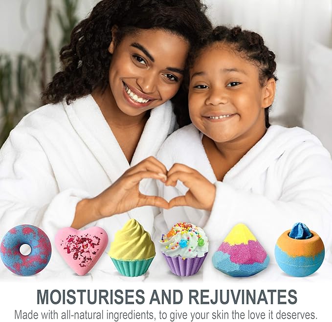 Bath Bombs Gift Set for Christmas - Bath Bombs for Girls, 6 Aromatherapy Natural BathBombs w/Organic Ingredients Skin Moisturizing Bubble BathBombs for Women Relaxing, Kids Stocking Stuffers - Bloomnest