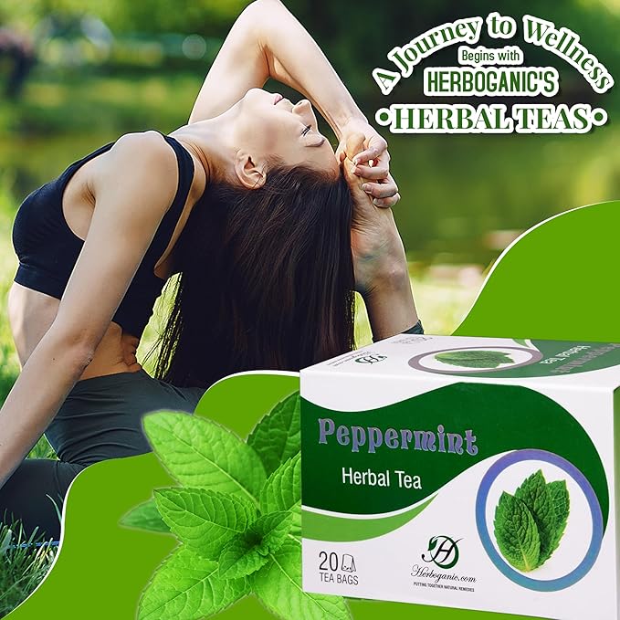 HERBOGANIC Peppermint Herbal Tea - Digestion Support and Immune Boost | Refreshing and Delicious Blend | Natural Ingredients | 20 Tea Bags - Bloomnest
