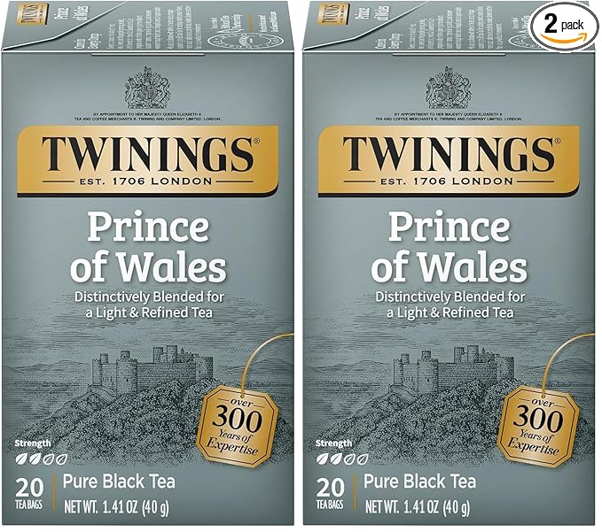 Twinings Prince of Wales Black Tea Individually Wrapped Bags, 20 Count (Pack of 2), Velvety Smooth & Mild, Caffeinated, Enjoy Hot or Iced, 20 Teabags - Bloomnest