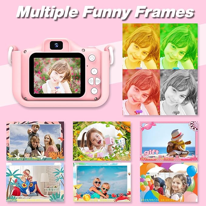 Goopow Kids Camera Toys for 3-8 Year Old Girls Boys,Children Digital Video Camcorder Camera with Cartoon Soft Cover, Best Chritmas Birthday Festival Gift for Kids - 32G SD Card Included - Bloomnest