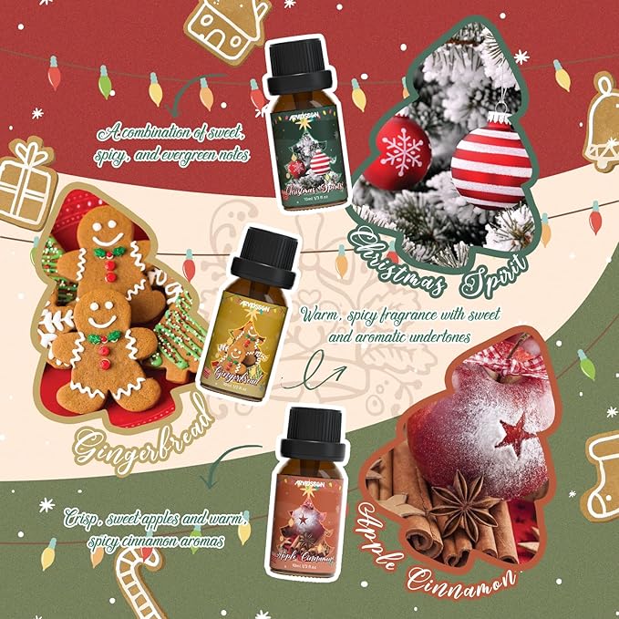 ARVIDSSON Christmas Fragrance Oil Set, Winter Essential Oils for Diffuser, Candle Making - Christmas Spirit, Gingerbread, Apple Cinnamon, Candy Cane, Mistletoe, Holiday Diffuser Oils Gift Set - Bloomnest