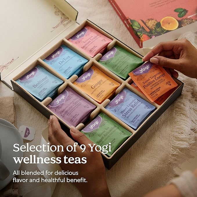 Yogi Organic Tea Sampler Gift Box (45 Tea Bags) Assorted Delicious Wellness Blends - 9 Favorite Herbal, Green & Black Varieties - Bloomnest