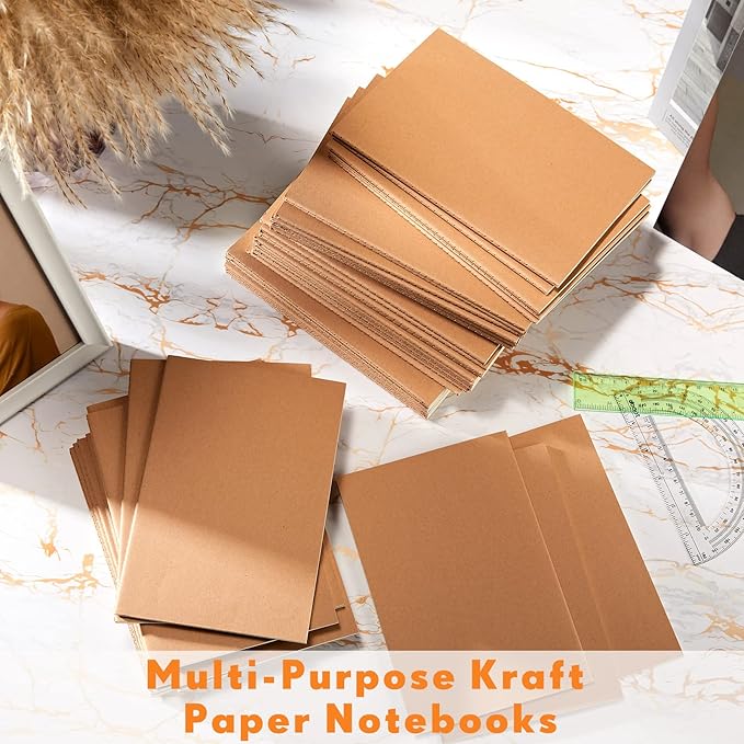 Mimorou 100 Pcs Journals Notebooks Bulk - Kraft Softcover A5 Small Notebooks 5.5 Inch x 8.3 Inch Notepads with 60 Page 30 Sheet for Writing Sketch Travel Office Supplies(Brown,Unlined) - Bloomnest