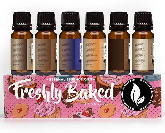 Eternal Essence Oils Freshly Baked Set of 6 Premium Fragrance Oils - Includes Blueberry Pancakes, Caramel Nut Muffin, Butterscotch Cookie Dough, Cinnabon, Chocolate Fondue, and Creamy Nutmeg - 10ML - Bloomnest