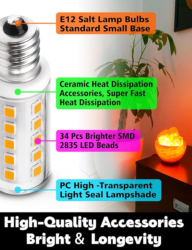 E12 Dimmable 15 Watt-40 Watt Himalayan Salt Lamp Bulbs Equivalent, C7 T20 4W 400lm AC120V Night Light LED Bulbs with E12 Base for Rock Salt Lamps, 2700k Warm White,8Pack - Bloomnest