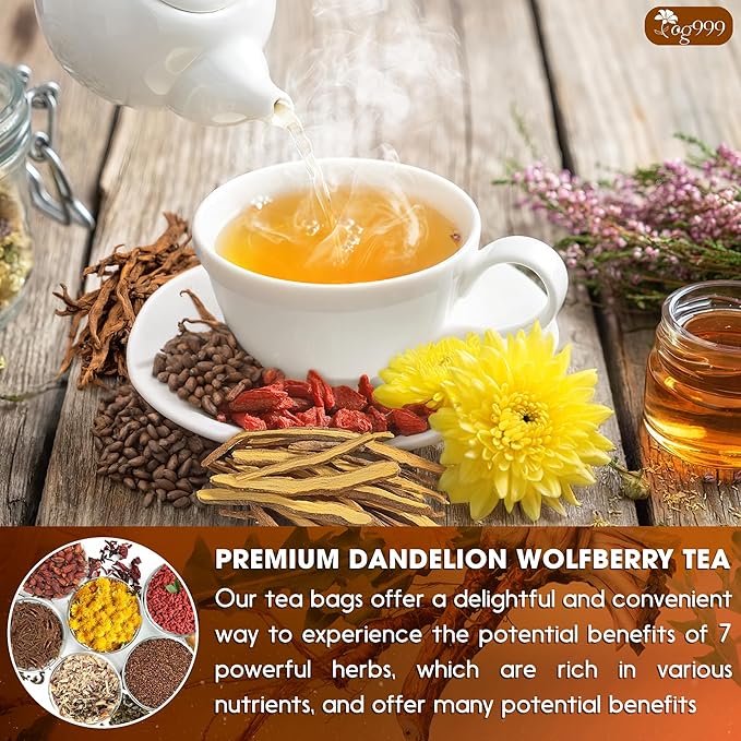 TOG999, Organic Dandelion Wolfberry Tea, 9 Herbal Ingredients, Traditional Recipe Tea for Kidney & Liver, Natural Dandelion, Wolfberry, Gardenia, Cassia Seed, Chrysanthemum, Licorice, Orange Peel (30 Bags) - Bloomnest