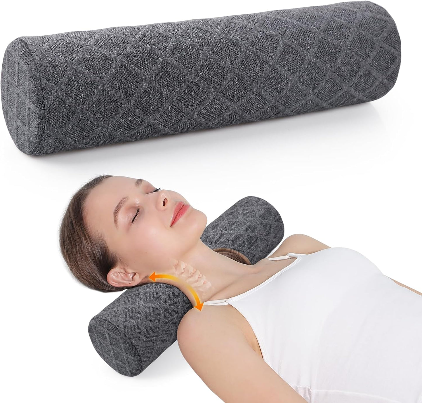 Cozyhealth Cervical Roll Pillow, Medium Soft Memory Foam Neck Round Pillow Cylinder Bolster Pillow for Sleeping, Round Neck Support for Bed, Legs, Back and Yoga (Grey, Large - 4.7" H)