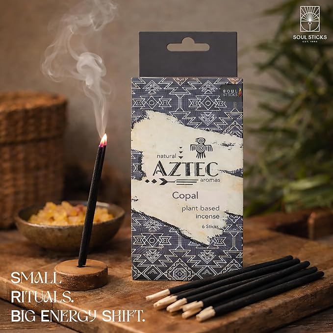 Soul Sticks Aztec Cinnamon Resin Incense Sticks, 90 Hrs Burn Time – 100% Natural, Hand-Rolled & Slow-Burning 6 Pcs| Artisan Blend for Yoga, Meditation, Relaxation, Aromatherapy (Copal)