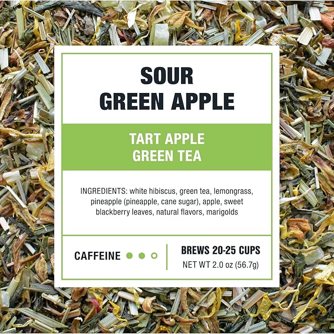 Tiesta Tea - Sour Green Apple, Loose Leaf, Tart Apple Green Tea, Medium Caffeinated Green Tea, Make Hot or Iced Tea Up to 20-25 Cups, 2 oz Resealable Pouch - Bloomnest