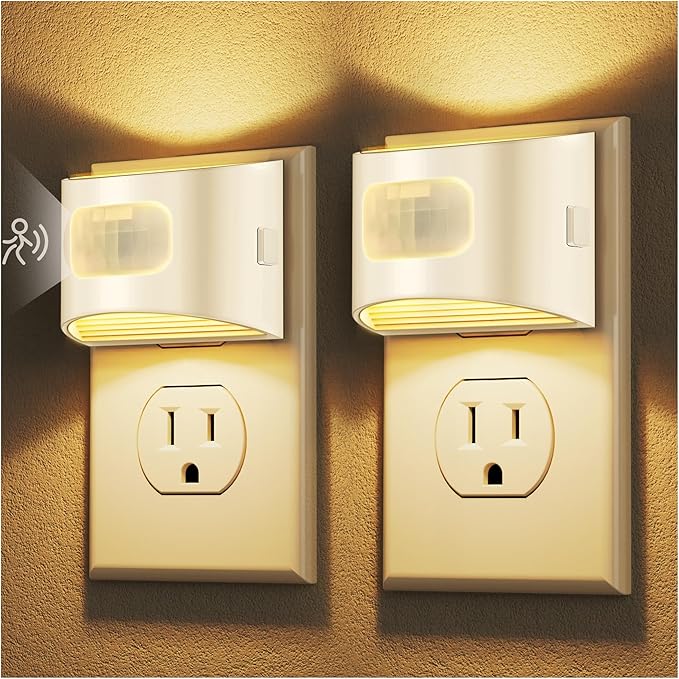 DORESshop LED Night Light[2 Pack], Night Lights Plug into Wall, 3 Mode Plug in Night Light with Motion Sensor, Dusk to Dawn Sensor, Nightlights for Adults, Bedroom, Bathroom, Hallway, White Cover - Bloomnest