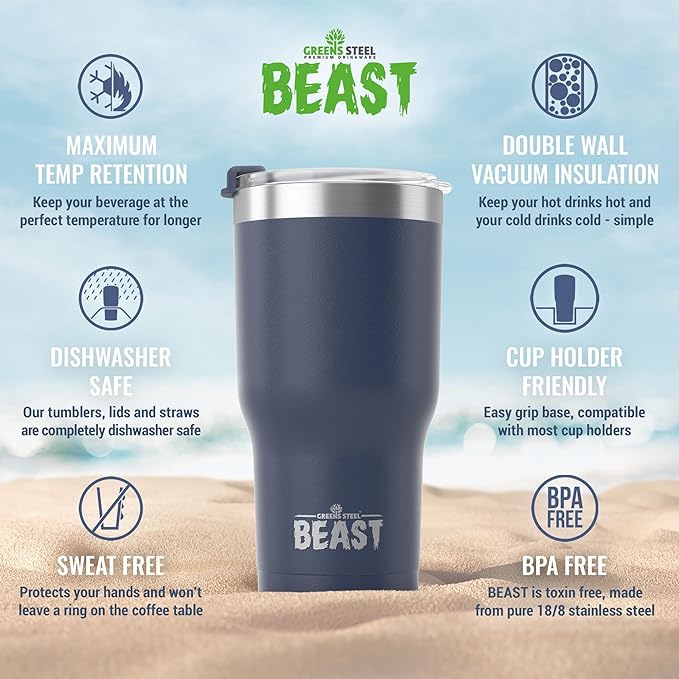 Beast 20 oz Tumbler Stainless Steel Vacuum Insulated Coffee Ice Cup Double Wall Travel Flask (Navy Blue) - Bloomnest