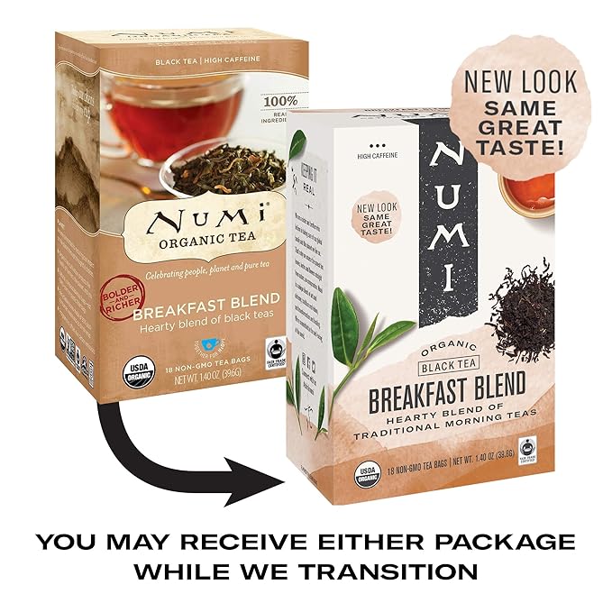 Numi Organic Tea Breakfast Blend, 18 Count Box of Tea Bags, Black Tea (Packaging May Vary) (Pack of 2) - Bloomnest