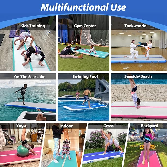 Dwzdd Gymnastics Air Mat 10ft/13ft/16ft/20ft Tumbling Mat Inflatable Gymnastics Tumble Track for Home/Gym/Training/Cheerleading/Water with Electric Pump
