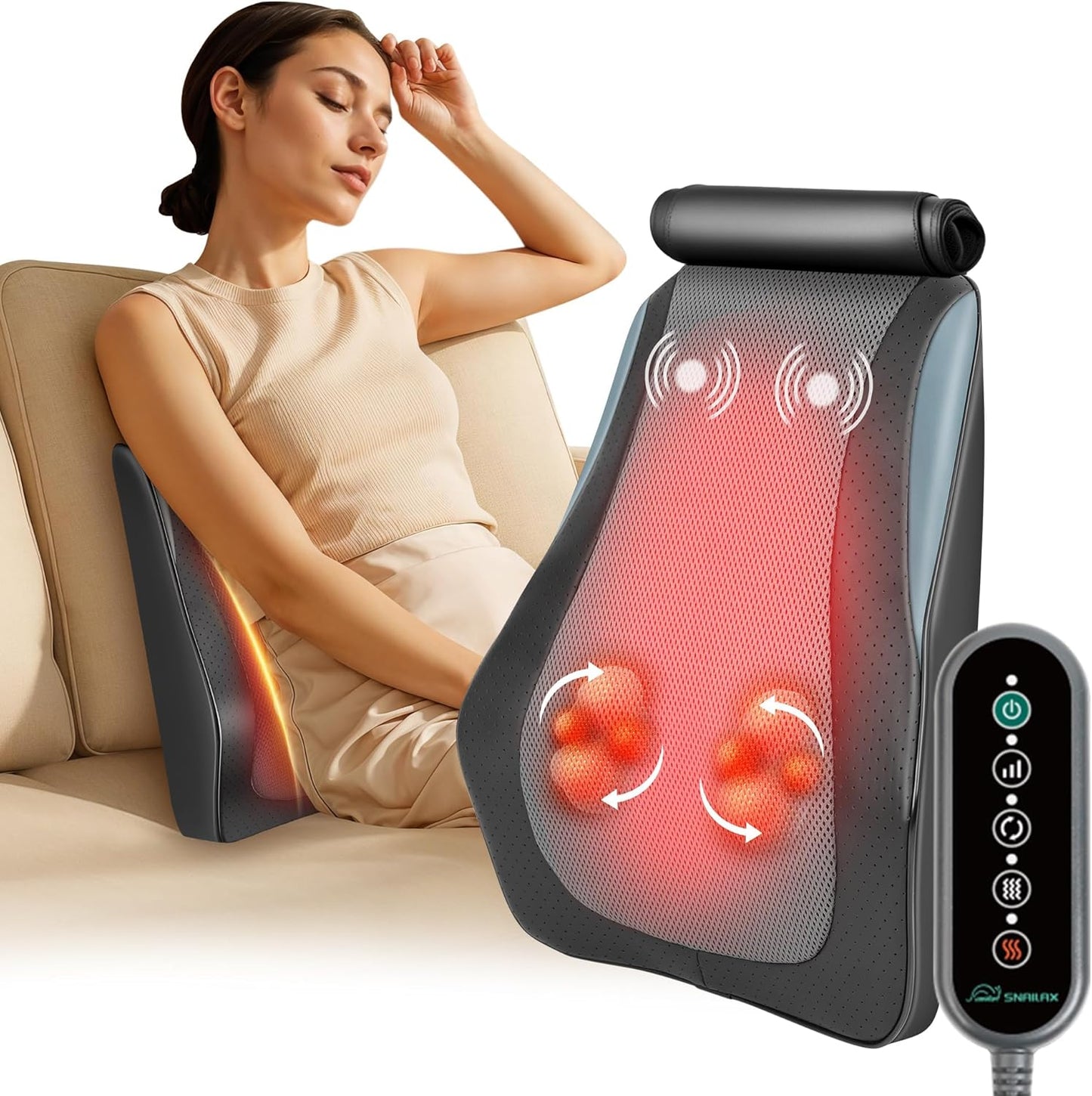 Snailax Back Massager for Back Pain Deep Tissue, Shiatsu Neck Back Massager with Heat, 3D Kneading Chair Massage Pillow, Neck Shoulder Massage, Gifts for Mom, Dad, Women