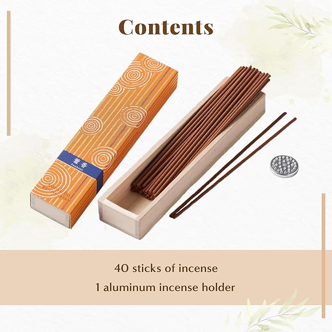 Hasegawa Hyakurakuko Premium Japanese Sandalwood Incense - Long Type, 40 Sticks with Aluminum Holder, 20-30 Min Burn Time, Made in Japan 線香 百楽香 (Patchouli) %E3%81%AF%E3%81%9B%E3%81%8C%E3%82%8F%EF%BC%88Hasegawa%EF%BC%89