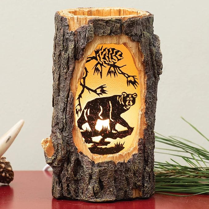 BLACK FOREST DECOR - Bear Tree Light - Rustic Backlit Bear Scene Light with Bark Texture - 7.24" x 4.75" - Bloomnest
