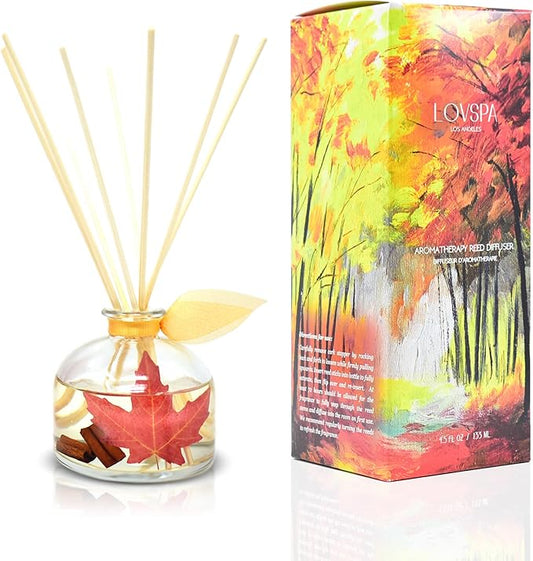 LOVSPA Reed Diffuser Set, Spiced Caramel Vanilla Scented Oil Diffuser with Sticks, Home Fragrance Accessories for Bathroom Shelf Decor, Aroma Diffusers for Home or Office Fall Decor, USA Made - Bloomnest