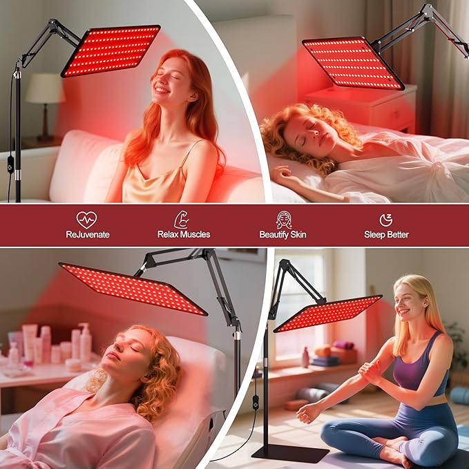 Morfone Red Light Therapy for Body Face - Tri-Wavelength (660nm, 850nm, 940nm) LED Infrared Light Therapy Lamp Panel with Adjustable Stand, Protective Glasses for Home Use, Gift for Women Girl, M Morfone