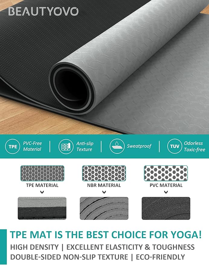 BEAUTYOVO Yoga Mat with Strap, 1/3 Inch Extra Thick Yoga Mat Double-sided Non Slip, Professional TPE Yoga Mats for Women Men, Workout Mat for Yoga, Pilates and Floor Exercises - Bloomnest