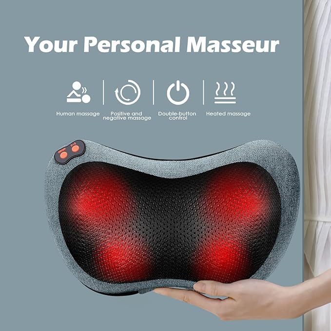 Papillon Neck Massager,Shiatsu Electric Back Massager with Heat,Neck Back Pain Relief Gifts for Mom/Dad/Women/Men,Deep Tissue Kneading Massage Pillow for Shoulder,Legs,Foot,Body Muscle Fatigue Relief - Bloomnest
