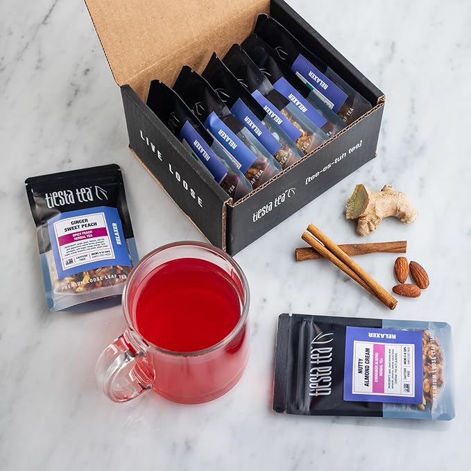 Tiesta Tea - 8 Herbal & Rooibos Sampler Dry Flight Set, Loose Leaf, No Caffeine, Makes Hot and Iced, Assorted Tea Sets with Herbal, Chai, Fruit Blends & More, 8 Resealable Sample Pouches - Bloomnest