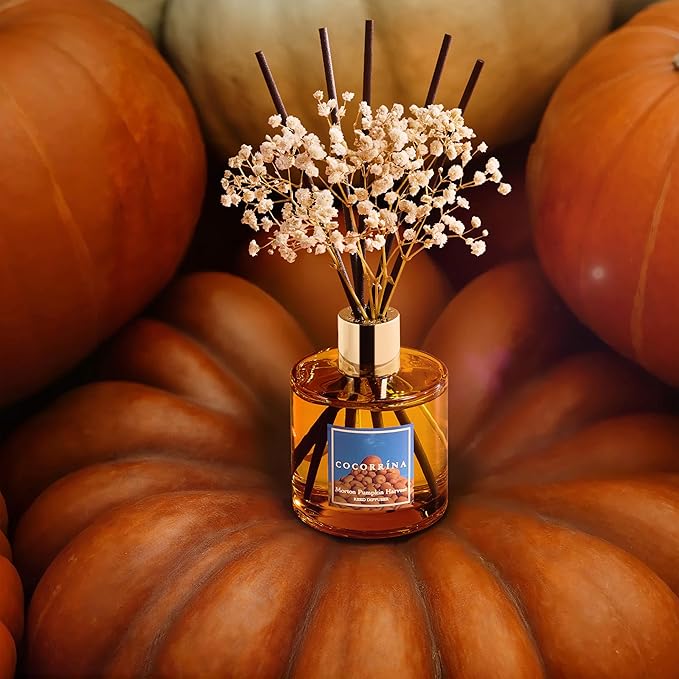 COCORRÍNA Reed Diffuser - Morton Pumpkin Harvest Reed Diffuser Set with 8 Sticks & Preserved Baby's Breath, Reed Diffuser for Home Bathroom Shelf Decor - Bloomnest