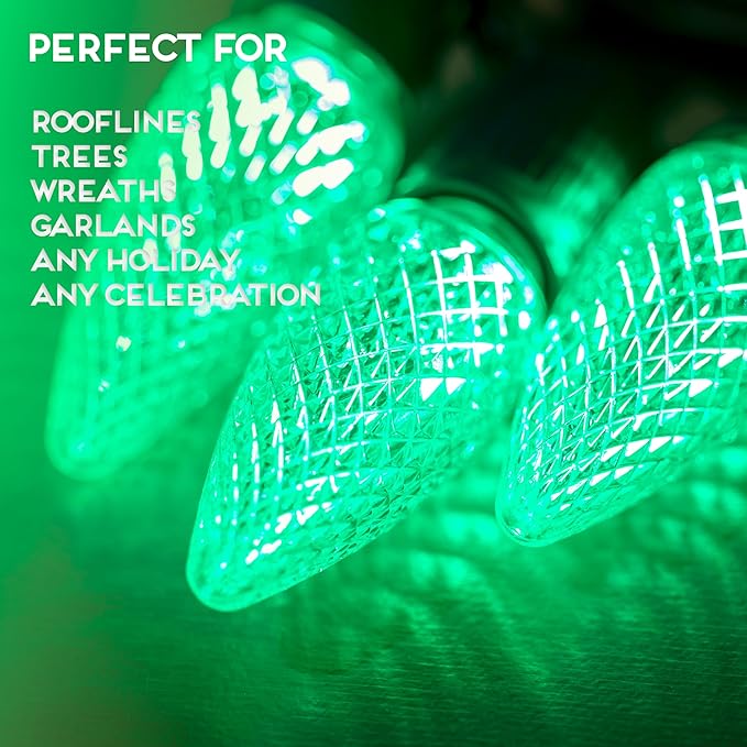 HLO Lighting Set of 500 Green C9 Faceted LED Christmas Light Bulbs for Indoor & Outdoor Use | Durable Replacement Bulbs - Bloomnest
