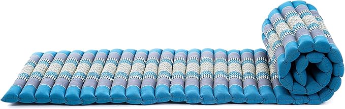 Leewadee - Foldable Floor Mattress - Japanese Roll Up Futon -Trifold Tatami Mat- Guest Floor Bed - Camping Mattress - Thai Massage Mat, Kapok Filled, 75 x 20 inches, Light Blue - Bloomnest