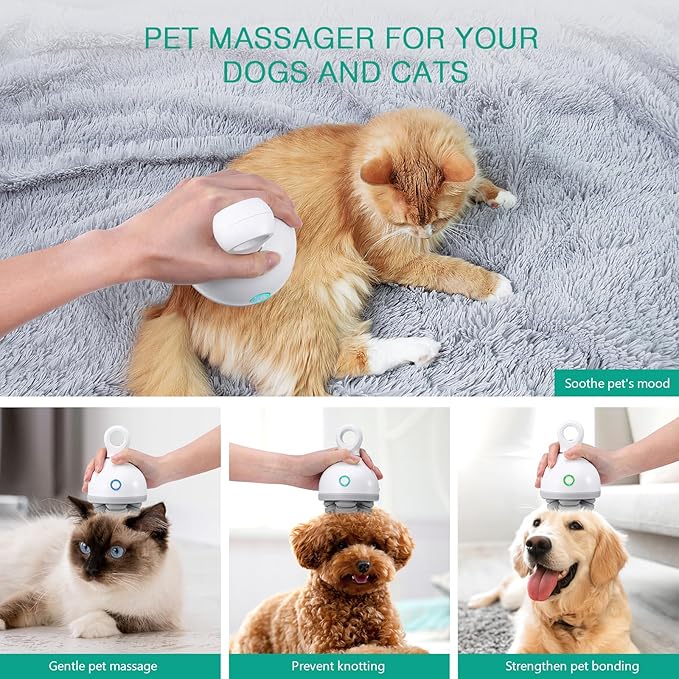 ORIA Pet Massager for Dogs, Handheld Cat Massager Dog Massager, Electric Scalp Massager, Cordless Head Massager with 4 Massage Heads, 3 Kneading Modes, for Relaxation, Stress Release Oria