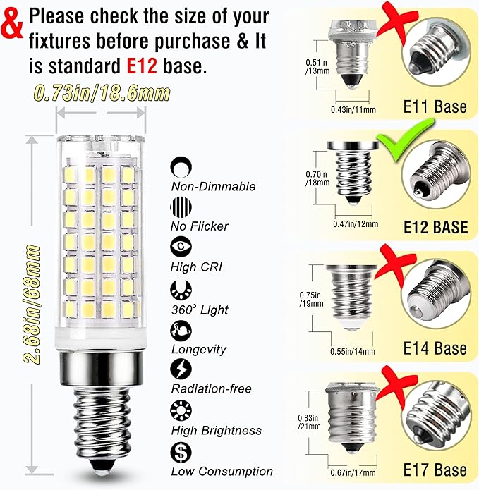 ALIDE E12 75 Watt Replacement LED Candelabra Bulbs C7,6000K Daylight Bright Cool White,800LM T6 7.5W LED E12 Chandelier Light Bulbs for Ceiling Fan Pendant Lighting,Non-dimmable,6 Pack - Bloomnest