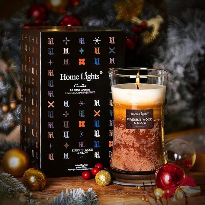 HomeLights 3-Layer Candles for Home Scented, 21.52 OZ Natural Soy Wax Scented Candles Burns Up to 100 Hours, Large Jar, Fireside Wood & Glow - Bloomnest