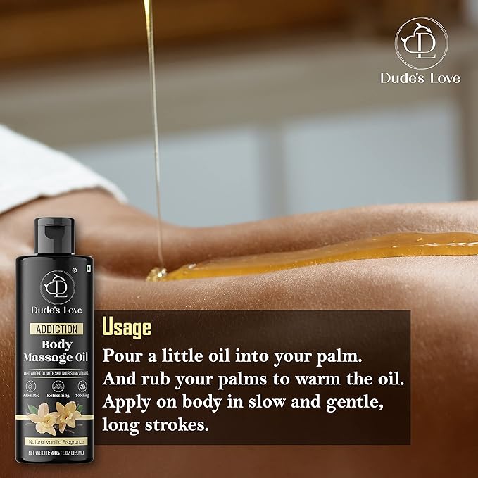 Organic - Vanilla Full Body Massage Oil - No Stain & Non-Sticky | with Fractionated Coconut Oil, Vanilla & Jasmin Oil | for Massage Therapy - 4.05 Fl Oz - Bloomnest