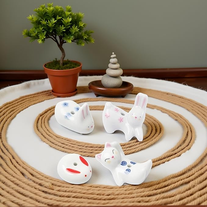 4Pcs Rabbit Cat Ceramic Incense Holder Cute White Animals Incense Sticker Holder Fun Home Decorative Ornaments for Home Room Decoration Yoga Spa Meditation Incense Holders Home Fragrance - Bloomnest